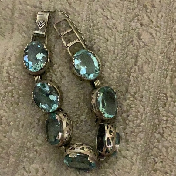Silpada Sterling Silver and Aqua Glass Bracelet. Fits up to 7” wrist - Picture 3 of 7